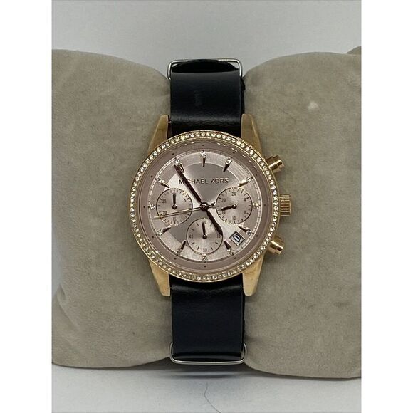 Michael Kors Ritz MK6307 Women's Black Leather Analog Dial Quartz Watch RQ157 - Picture 1 of 12